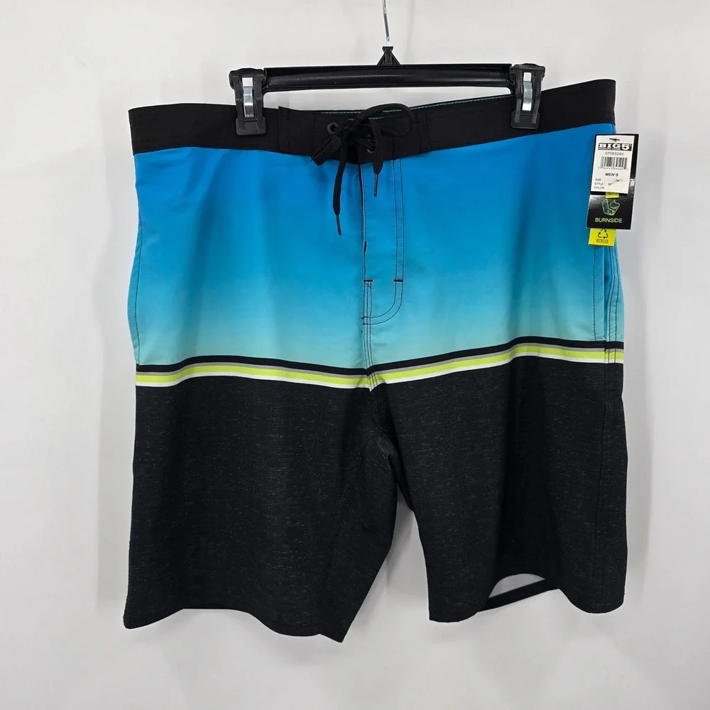 NWT‎ Burnside Men's Blue Gradient Board Shorts Quick Dry Stretch Size 34